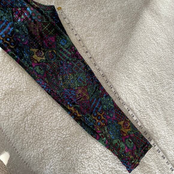 Vintage Ymaginer Patchwork Blue Velvet Leggings Made in France 90s Trippy Print - Picture 8 of 8